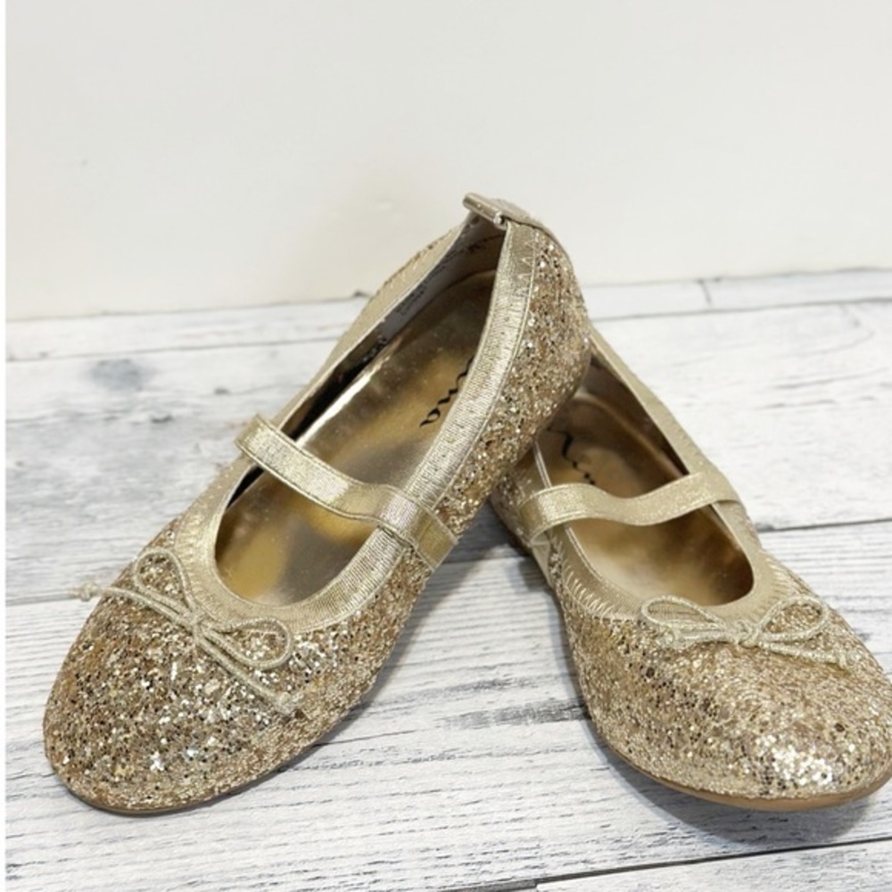 Nina Gold Glitter Mary Jane ballet flats with a bow Sz 11.5